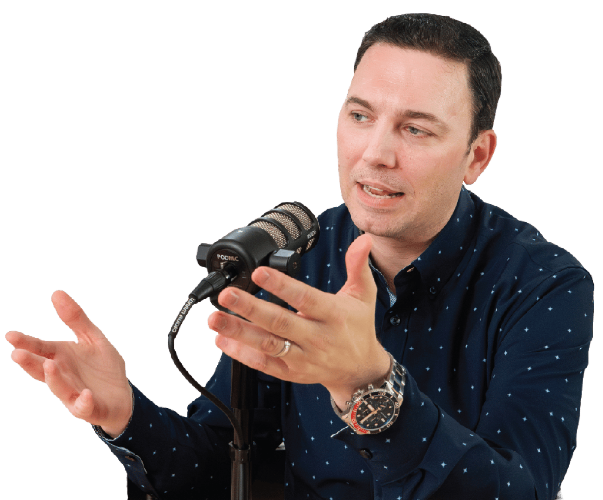 James Shepherd talking into mic James Shepherd talking into mic